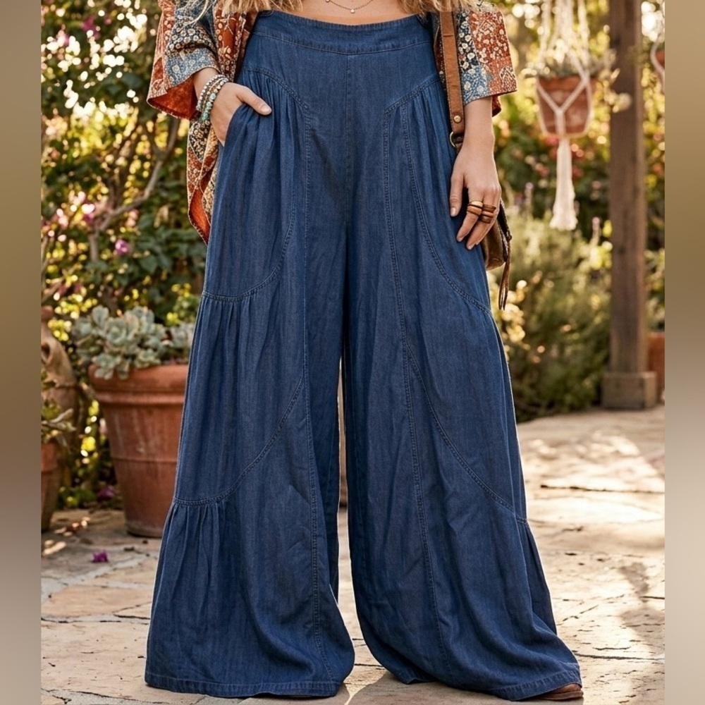 Wide-Leg Denim Pants